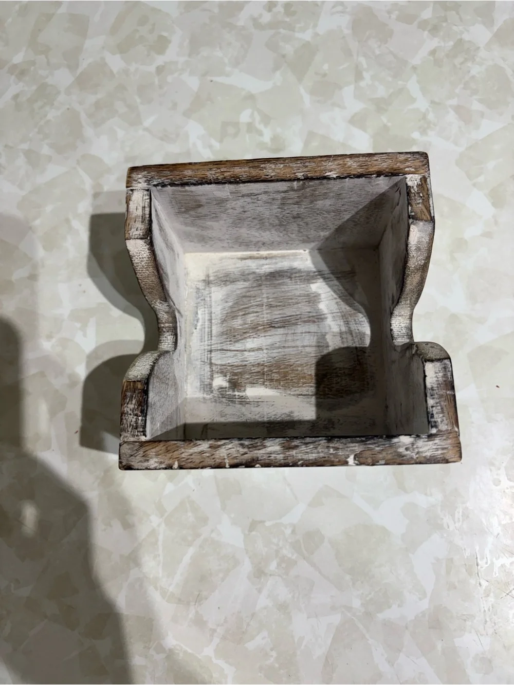 Rustic Carved Wooden Coaster Holder - Whitewashed Brown